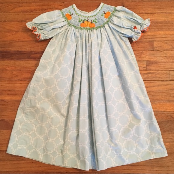 Shrimp & Grits Pumpkin Smocked Dress In Blue - 3T - Picture 1 of 8